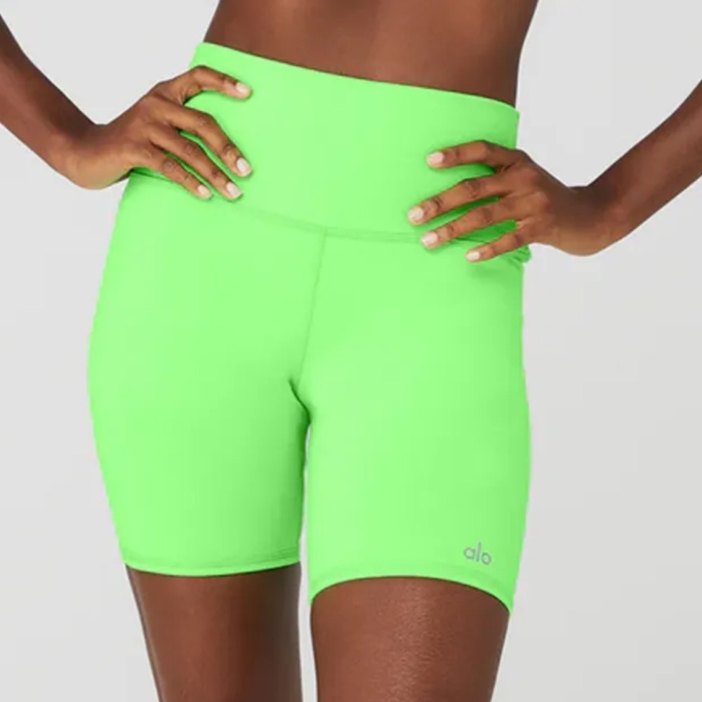 ALO Yoga Green Bike Shorts High-Waisted Compression